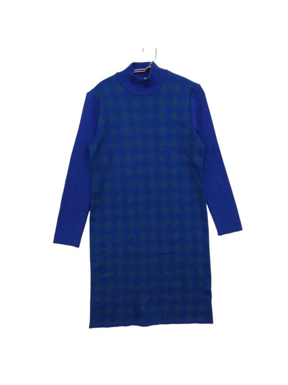 Saint Laurent Dress Vintage Wool Knit All Over Print High Neck Long Sleeve Blue
